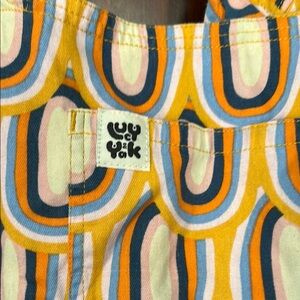 Lucy & Yak Retro Rainbow Overall Shorts - Yellow, Orange, Blue